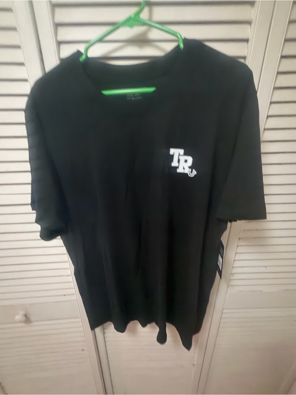 True Religion Black Tee with White Tag Print